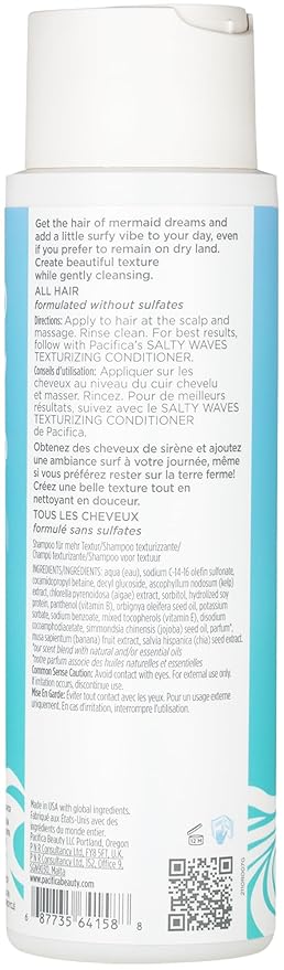 Pacifica Beauty Salty Waves Texturizing Shampoo + Texturizing Conditioner | For All Hair Types | Perfect and Effortless Beach Hair | 100% Vegan & Cruelty Free | Sulfate + Paraben Free