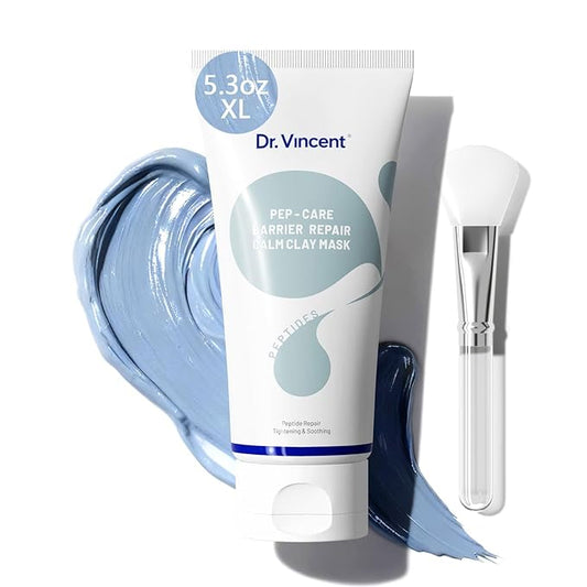 Deep Cleansing Blue Clay Mask for Face, Kaolin Clay Masks for Blackheads and Pores with Niacinamide for Even Out, Hydrating Mud Mask with Brush for All Skin Types（5.3 oz）