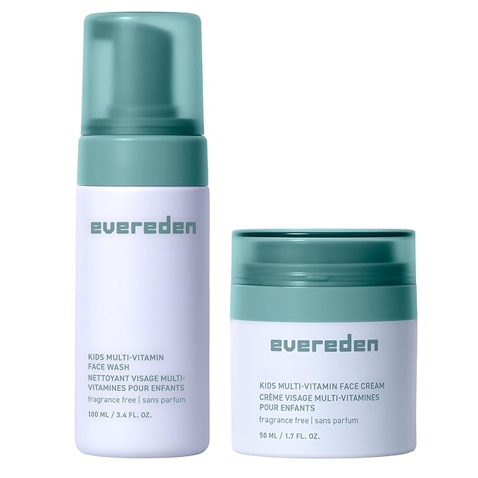 Evereden Fragrance-Free Kids Happy Face Duo - Unscented Multi-Vitamin Face Wash & Face Cream Set - Clean & Vegan Skin Care for Kids 3+ - Moisturizing, Nourishing, & Protective Skin Care Set