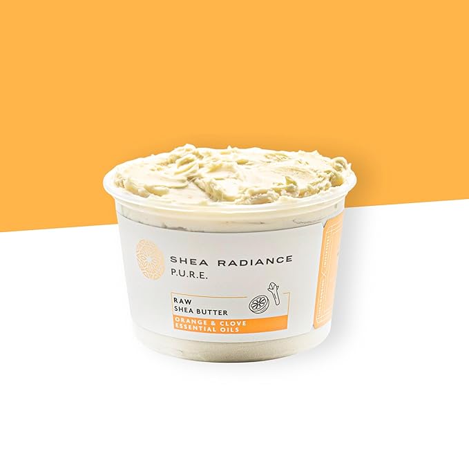 Shea Radiance P.U.R.E Raw Shea Butter | 100% Natural & Unrefined Body Butter | Soothes, Softens, & Increases Collagen | Long Lasting Moisture | Moisturizer for Sensitive Skin | Orange & Clove (14 oz)