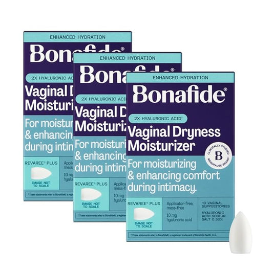 Revaree Plus by Bonafide. Vaginal Moisturizer with 10mg Hyaluronic Acid & Soothing Sweet Almond Oil. — 3-Month Supply (30 Inserts)