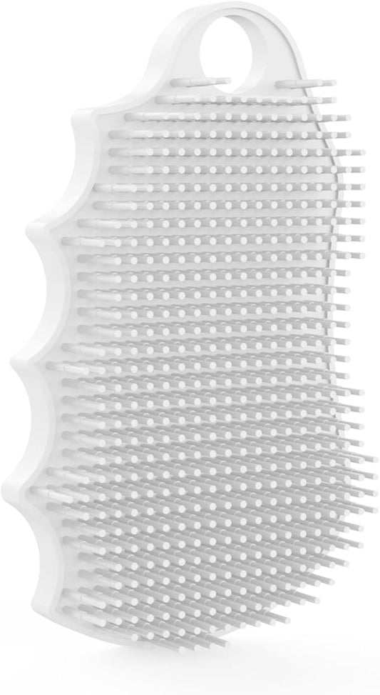 Silicone Body Scrubber Silver-Infused Dual-Sided 3-in-1 for Shower, Body Cleaning+Massage+Exfoliator Body Brush Buffer for Men and Women, Silicone Loofah, Non-Slip Handle (White)