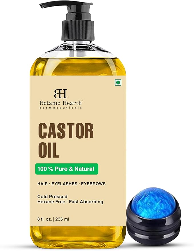 Botanic Hearth 100% Pure & Natural Castor Oil with Massager for Hair Growth (8 fl oz)| Infused with Cold Pressed Castor Hair Oil |Repairs Dry Damaged Hair, Strengthening, Healthier Hair