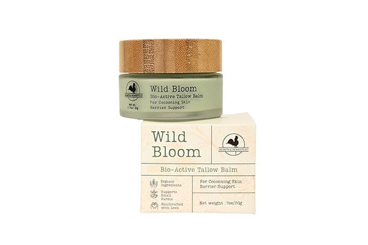 Hearth and Homestead: Handmade Wild Bloom Bio-Active Tallow Face Balm/Cream with Blue Tansy - Hydrate, Nourish, and Protect Skin - .7 oz