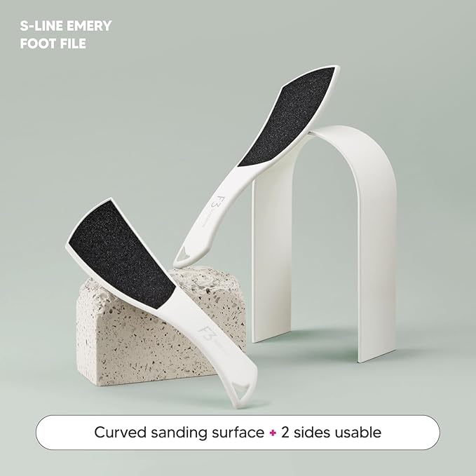S-Line Emery Foot File, Colossal Double-Sided Pedicure Tool, Effective for Cracked Heel, Ergonomic Design for Easy Grip (White)