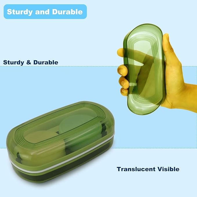 Solid Shampoo Bar Holder, Large Bar Soap Holder, Travel Soap Container, Soap Box with Draining Layer, Soap Case for Bathroom, Traveling, Gym, Camping (Green Style-1-Large)