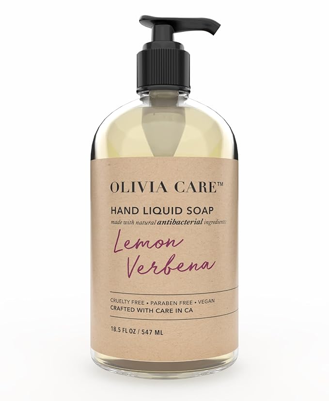 Olivia Care Antibacterial Hand Soap - Infused with Sage & Tea Tree Oil & Lemon Verbena Fragrance, Cleansing, Germ-Fighting, Moisturizing Hand Wash for Kitchen & Bathroom -18.5 fl oz