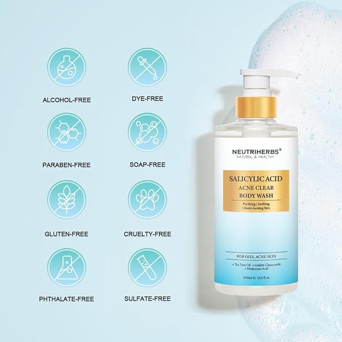 Neutriherbs Acne Body Wash, Anti Acne/Prone Skin Shower Gel For Women And Men, Daily Shower Soap With Salicylic Acid - Grapefruit Scent 16.9 Fl.Oz