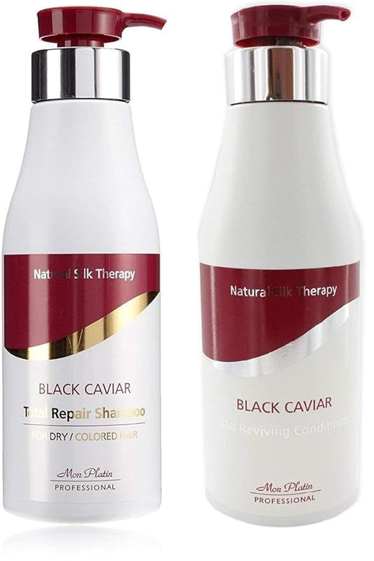 Total Repair Shampoo & Total Reviving Hair Conditioner - Black Caviar, Vitamin B5, Natural Oils. Nourishes, strengthens, and protects all hair types. Paraben-free, color-safe. 500ml & 500ml