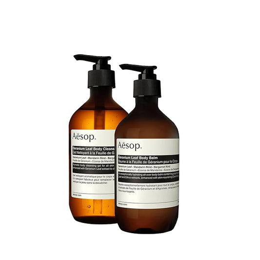 Aesop Geranium Leaf Body Cleanser & Balm Set | Green, Citrus Fresh Duo to Cleanse and Hydrate Skin | Geranium Leaf, Mandarin Rind, Bergamot Rind | 16.9 oz + 16.5 oz