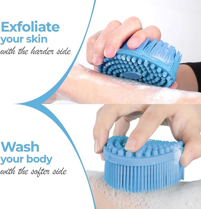 Silicone Body Scrubber - Dual-Sided for Scrubbing & Massaging, Exfoliating Body Scrubber Loofah for Women (Blue)