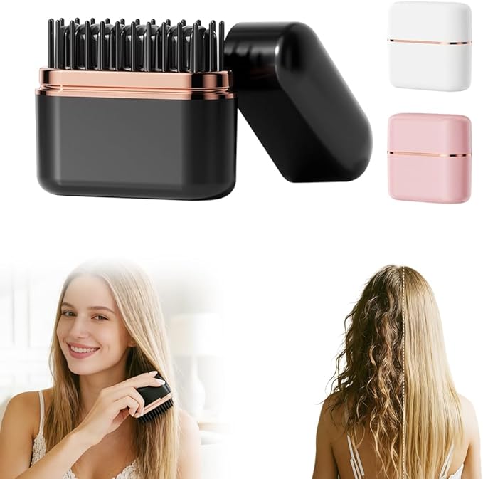 Mini Hair Straightener, Portable Cordless Hair Straightener Brush for Women, Last 1H USB-Rechargeable Mini Straighteners with 3 Heat Settings, Travel-Friendly Portable Comb (Black)