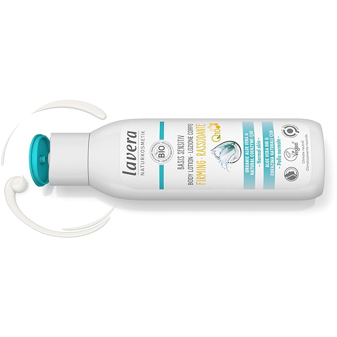 lavera basis sensitiv Body Lotion Firming - aloe vera & natural coenzyme Q10 - improved skin elasticity in 14 days - PETA certified - biodegradable - vegan - natural cosmetics - 8.45 fl.oz.