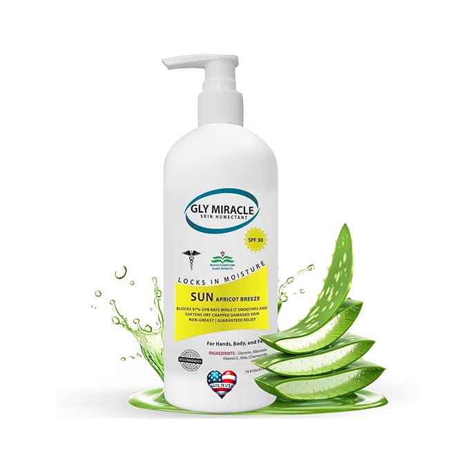 GLY MIRACLE SUN SPF30 Sunscreen Moisturizer: Hydrate and Protect Dry, Cracked Skin with Broad Spectrum UV Block - 16 oz Apricot Breeze