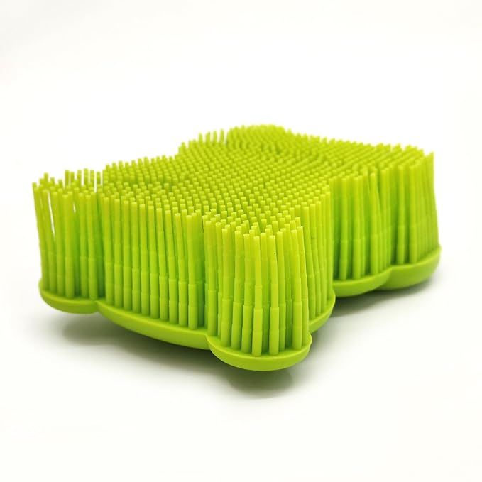 Premium Sensory Brush for Kids or Autism,Soft Silicone Body Scrubber,2 in 1 Sensory Room Occupational Therapy Fidget Brushes,Silicone Loofah,Pets Shower Brushes Bath Brush Shampoo Brush（Bear-Green）