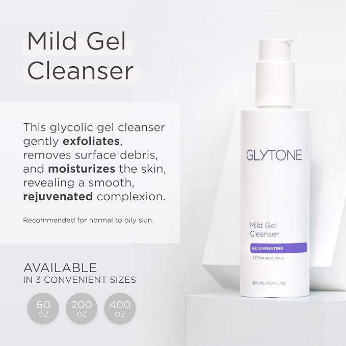 Glytone Mild Gel Exfoliating Cleanser, Pure Glycolic Acid Face Wash for Moisturizing & Rejuvenating Skin, Vegan & Fragrance-Free Face Exfoliator Scrub for All Skin Types, 2 fl. Oz.