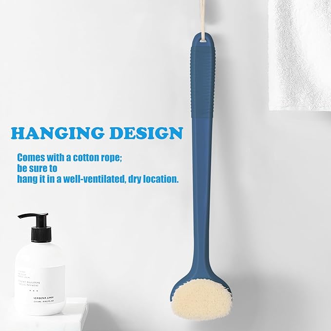 VANZAVANZU Back Scrubber for Shower, Bath Brush with 17-Inch Long Anti-Slip Handle, Wet and Dry Brushing Body Brush for Body Cleansing, Back Brush for Men and Women (Blue)