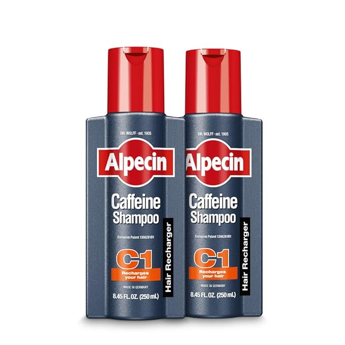 Alpecin C1 Caffeine Shampoo 8.45 fl oz (Pack of 2) Men's Natural Hair Growth Shampoo for Thinning Hair with Niacin and Castor Oil