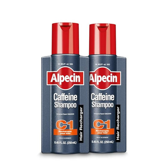Alpecin C1 Caffeine Shampoo 8.45 fl oz (Pack of 2) Men's Natural Hair Growth Shampoo for Thinning Hair with Niacin and Castor Oil