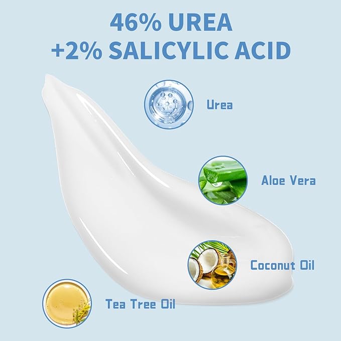 Urea Cream 46% with 2% Salicylic Acid for Dry Cracked Feet, Heels, Knees, Elbows, Hands Repair Treatment 5.3 Oz Extra Care Body Deep Moisturizing Cream Dry Skin Intensive