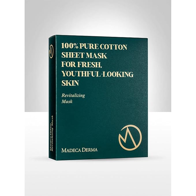 Madeca DERMA Revitalizing Sheet Mask 10pcs (100% Pure Cotton Sheets) with Centella Asiatica, Hyaluronic Acid, and Niacinamide – Korean Skincare for Hydration & Skin Brightening for All Skin Types