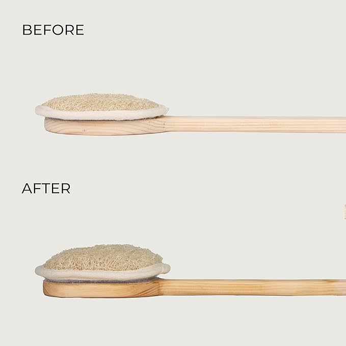 Natural Loofah, Exfoliating Body Scrubber with Handle, Biodegradable Bath Loofahs on Stick, Replaceable Pads, Chemical-Free Bath & Body Loofah for Women, Men and Kids