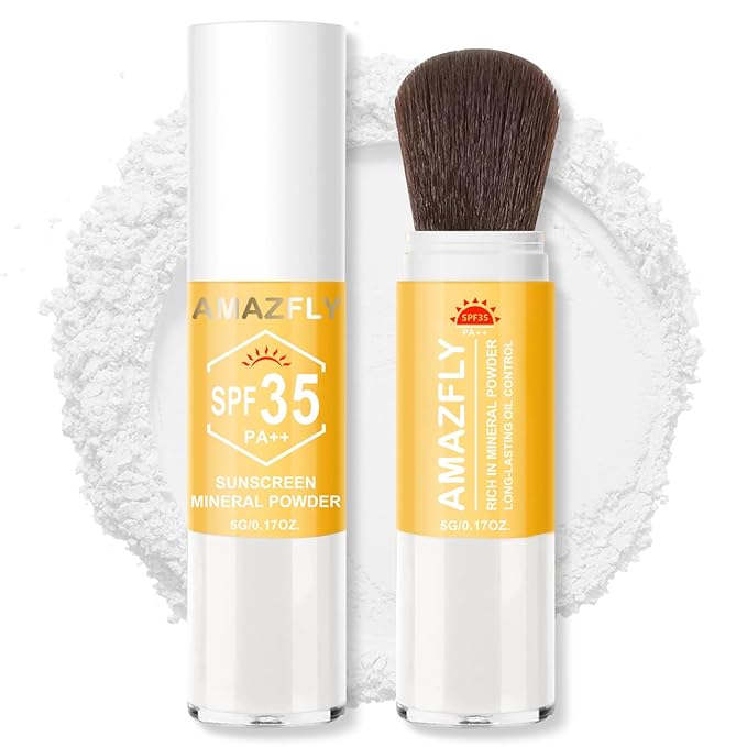 Mineral Sunscreen Setting Powder, SPF 35 Brush Sunscreen Powder for Face & Scalp, Long Lasting Lightweight Breathable, Oil Control Natural Matte Finish (#03 White)