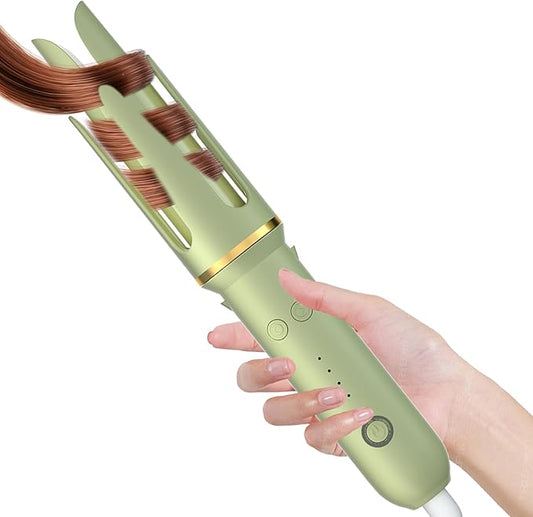 Automatic Curling Iron - Beach Waves Curling Wand with 4 Temperature, Portable Hair Curler Automatic Shut-Off, Anti-Scald, Anti-Tangle Rotating Curling Wand for Hair Styling, Elegant Green