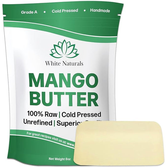 White Naturals Unrefined Mango Butter 8 oz Raw, Natural, Pure, Grade A Moisturizer, Use Alone or in DIY Whipped Body Butters, Soap & Lotions Making, Lip Balm and More!