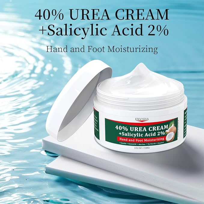 ENVISHA 40% Urea Cream for Dry Cracked Feet- Maximum Strength Foot & Hand Moisturizer with 2% Salicylic Acid, Tea Tree, and Aloe Vera | Deep Hydration & Softener for Feet Care