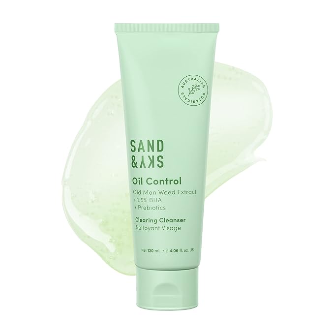 Sand & Sky Oil Control Gentle Face Cleanser with AHA & BHA - pH-Balanced Blemish Cleanser, Reduces Redness, For Oily Skin & Breakouts, 4.2 fl oz