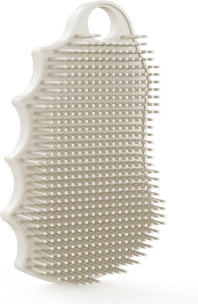 Silicone Body Scrubber Silver-Infused Dual-Sided 3-in-1 for Shower, Body Cleaning+Massage+Exfoliator Body Brush Buffer for Men and Women, Silicone Loofah, Non-Slip Handle (Stone)