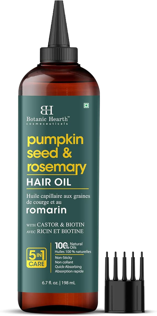 Botanic Hearth 100% Pure Rosemary Pumpkin Seed Oil for Hair Growth, Strengthening Hair Oil for Dry, Damaged, Thinning Hair, Nourishing Hair Tonic for Stronger & Healthier Scalp, Hair Serum, 6.7 fl oz