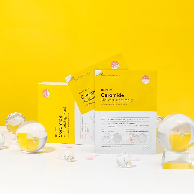 LEADERS Insolution Ceramide Moisturizing Mask - Hydrates, Moisturizes, Nourishes Rough & Dry Skin | Strengthens Skin Barrier, Easy Peel Pouch, Safe & Gentle for All Skin Types - 5 Sheets