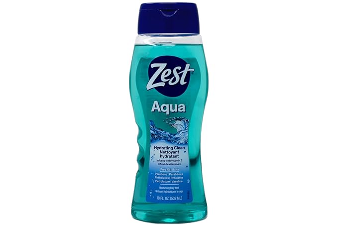 Zest Hydrating Body Wash - Aqua - Moisturizing Body Wash for Men and Women - Bath Soap with Vitamin E - Gentle Paraben Free Formula - 18 oz.