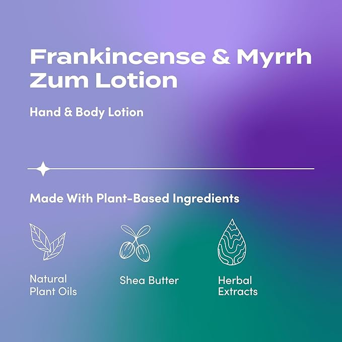 Indigo Wild Zum Hand & Body Lotion - Natural Hand Lotion for Dry Hands - Body Lotion for Women & Men - Body Moisturizers Include Shea Butter, Jojoba Oil & More - Frankincense & Myrrh Scent - 6 fl oz