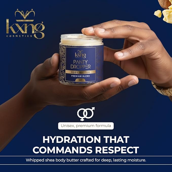 KXNG Cosmetics Organic Shea Body Butter Cream – 4oz | Mens Body Butter for Black Men & Women with Shea, Cocoa, Mango & Coconut Oil | Deep Hydrating Cream for Dry Skin, Hands & Feet