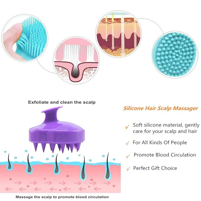 Silicone Body Scrubber & Scalp Massager, Long Handle Shower Brush, Exfoliating Scrubber for Men, Women & Kids