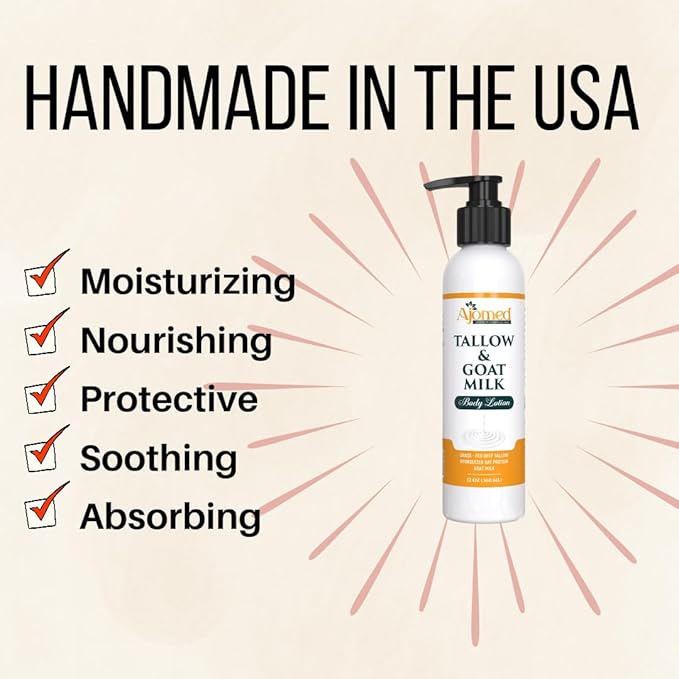 Tallow & Goat Milk Body Lotion for Sensitive Skin, Organic moisturizing Lotion - Soothes Dry skin, Goat Milk face and body Moisturizer - Handmade Tallow for skin cream (8 OZ, Oatmeal & Honey)