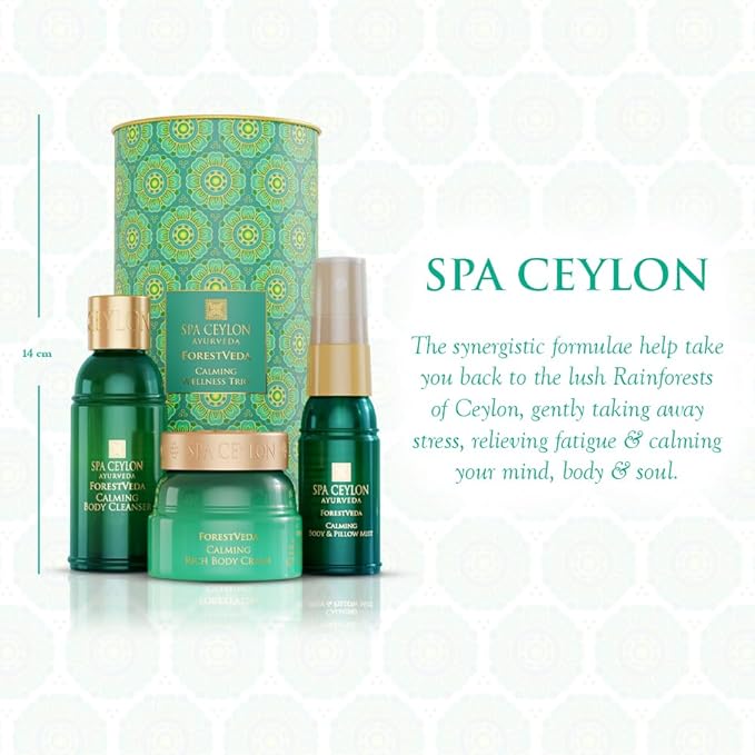 Spa Ceylon ForestVeda Calming Wellness Trio, Pampering Kit with Natural Ingredients, Ayurvedic Gift Set with Shower Gel, Body Cream & Pillow Mist, Christmas Gifts (Peppermint)