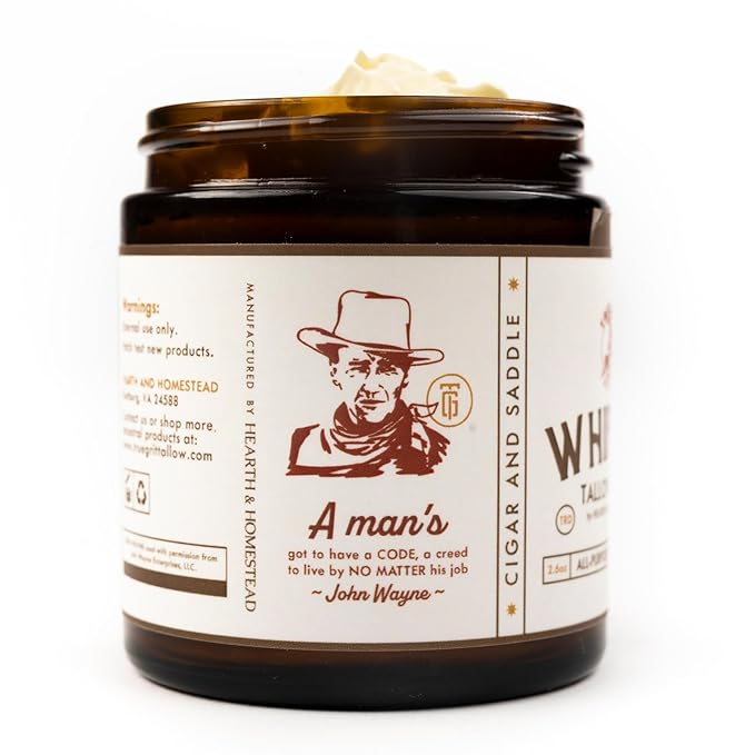 John Wayne Inspired Whipped Tallow Balm – All-Purpose Moisturizer for Dry Skin – Grass-Fed Beef Tallow for Skin with Bison Tallow – Ash and Oath Scent 2.6 oz
