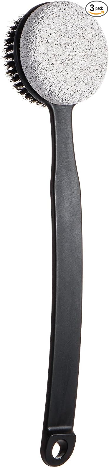 Pumice Stone for Feet and Shower Brush with Long Handle 13.7",Hard Skin Callus Remover, 2 in 1 Foot Scrubber Brush, Back Scrubber Body Brush for Shower Deep Cleansing and Exfoliating (Curved)