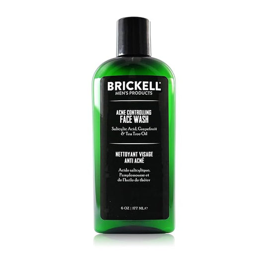Brickell Men's Acne Face Wash for Men, Natural and Organic Men's Acne Face Wash to Cleanse Skin and Eliminate Acne, Clears Breakouts, 2% Salicylic Acid, 6 Ounces
