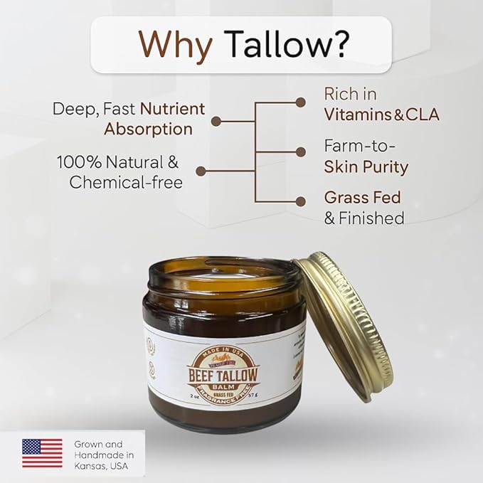 Beef Tallow Balm - 8 oz - Organic Grass Fed - Body Butter - Moisturizing Skin Care Fragrance Free - 8 oz