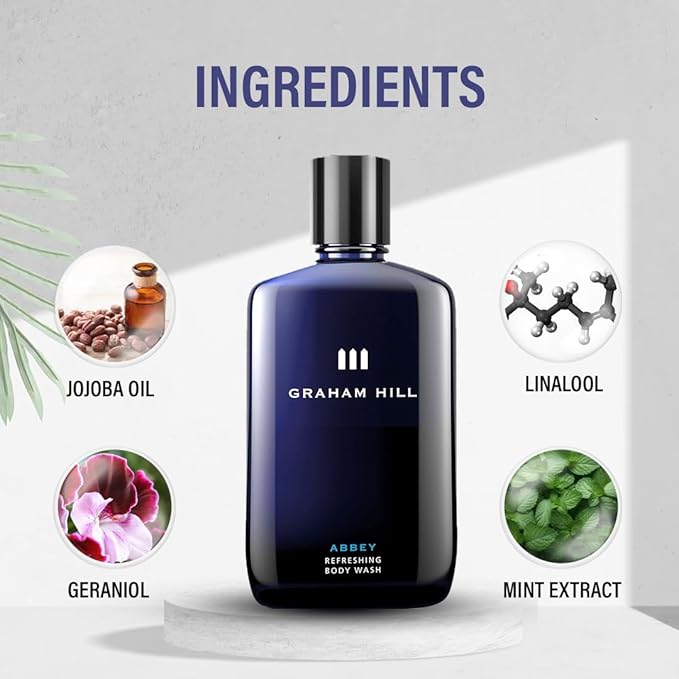 Graham Hill Abbey Refreshing 2 in 1 Hair & Body Wash, 100 ml Moisturizing Mens Shower Gel for Everyday Body Care and Sensitive Skin, Woody- Bergamot Scent, Mens Body Wash and Nurturing Shampoo