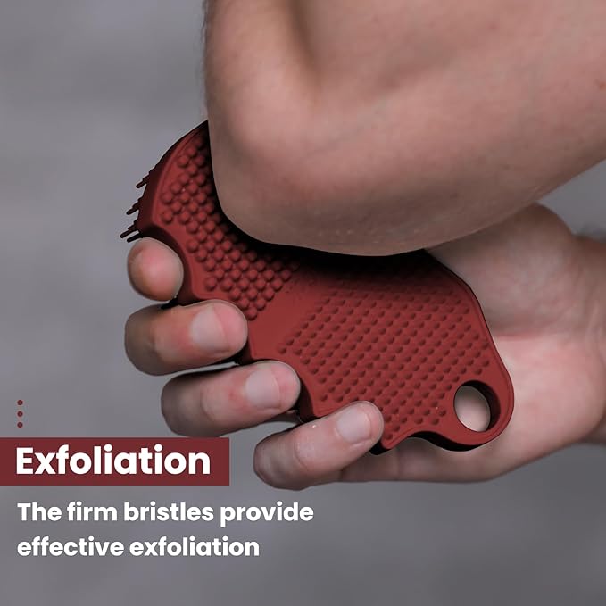 Silicone Body Scrubber Silver-Infused Dual-Sided 3-in-1 for Shower, Body Cleaning+Massage+Exfoliator Body Brush Buffer for Men and Women, Silicone Loofah, Non-Slip Handle (Burgundy)