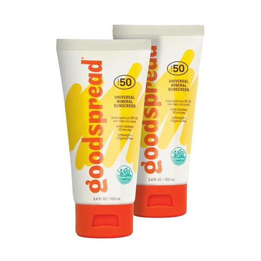 Goodspread Mineral Sunscreen SPF 50 (2-Pack) – Reef-Safe, Non-Nano Zinc Oxide, Water-Resistant, Hawaii Compliant, Rubs in Clear, Face & Body, Adults & Kids