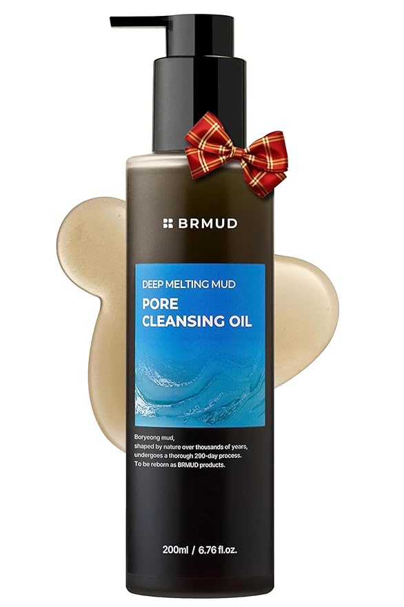 BRMUD Deep Melting Mud Pore Cleansing Oil - Gentle Make Up Facial Oil Cleanser with Boryeong Mud, Sunflower Seed & 7 Fermented Oils - Vegan & Non-Comedogenic Korean Skincare (6.76 fl oz)