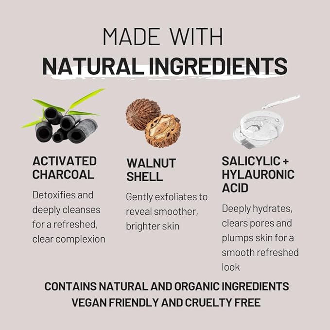 ZOUSZ Black Oud Charcoal Men’s Face Scrub & Mask – Deep Cleansing Exfoliating Clay Face Wash with Activated Charcoal, Salicylic Acid & Hyaluronic Acid – Clears Pores & Revives Skin – 50ml