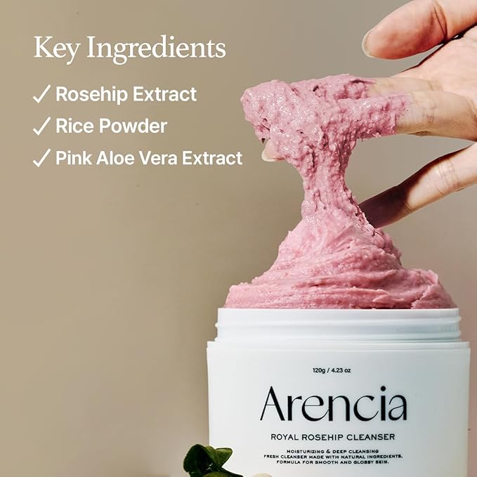 Arencia Rosehip Brightening Rice Mochi Face Cleanser & Daily Scrub - Moisturizing, Exfoliating & Deep-Cleansing - All Skin Types with Rice Powder & Rice Water (1.76oz)